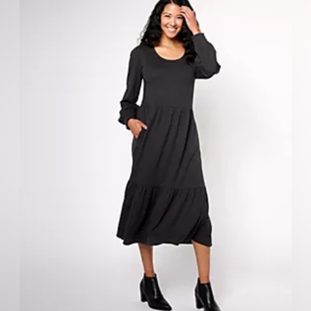 Denim &‎ Co. Canyon Retreat Easy Midi Boot Dress cotton washed black XL